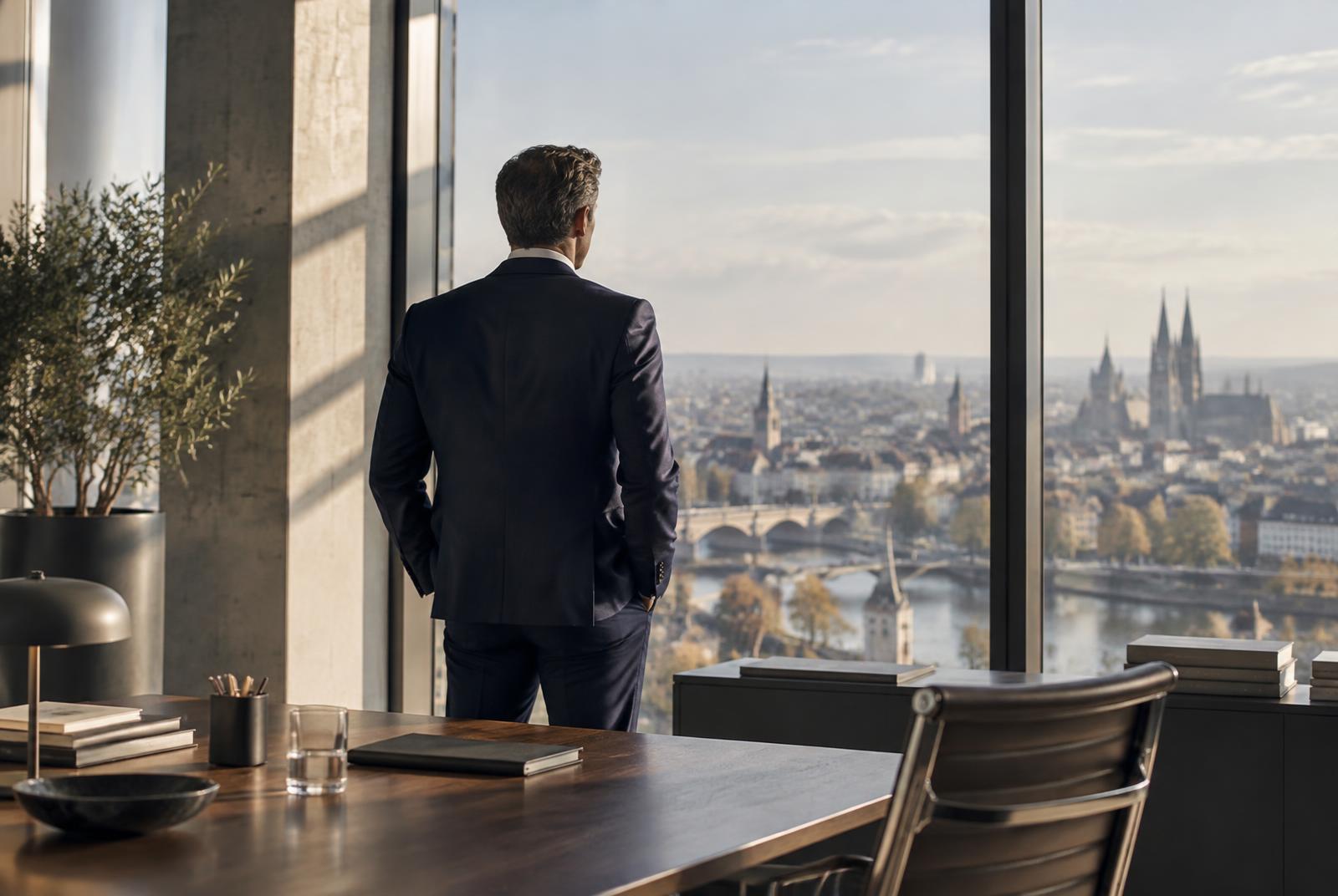 Unternehmer mit Blick auf die langfristige Entwicklung seines Unternehmens